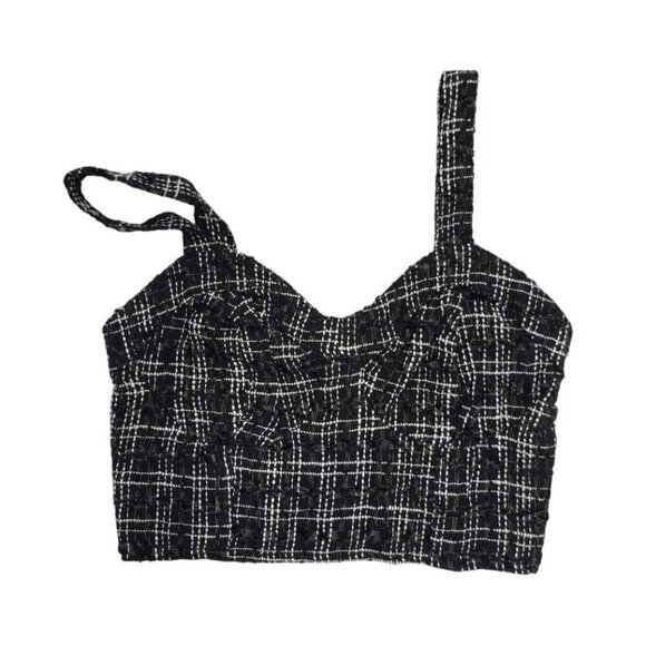 Jopra Women's Black and White Check Tweed Adjustable Strap Crop Top, Size M - Picture 5 of 7